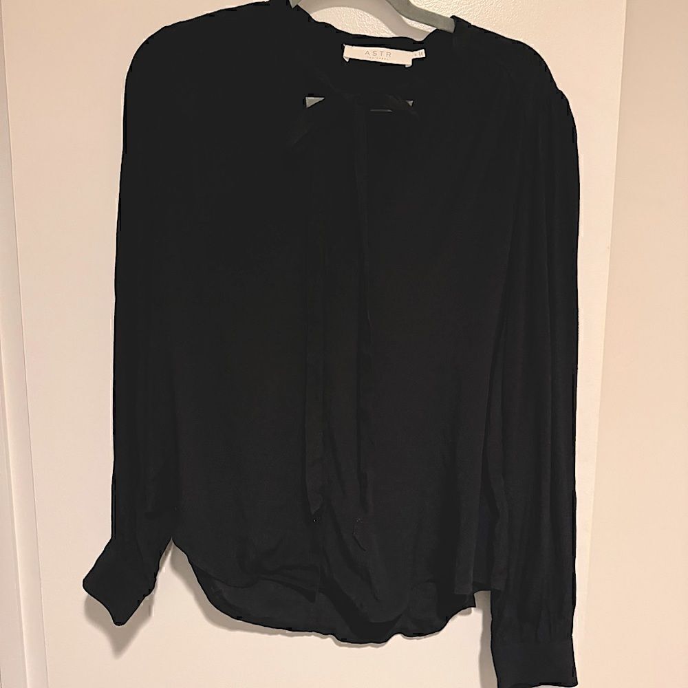 ASTR Black Button Tunic Bow Neck Tie Size M